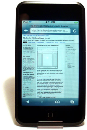 The perfect three column liquid layout on my iPod Touch